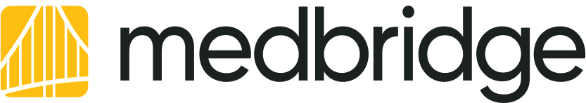 Medbridge logo with yellow bridge and black text.